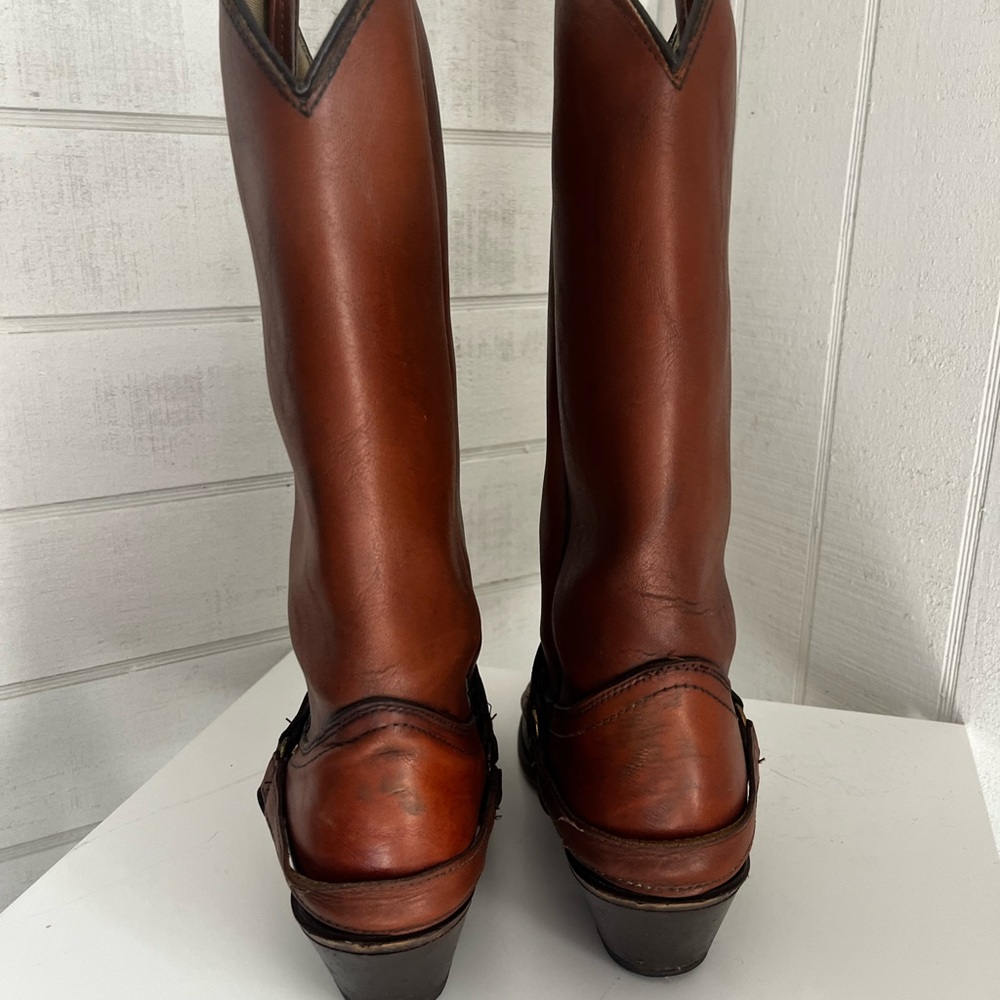 VTG Brown Leather Western Harness Boots - Picture 5 of 10